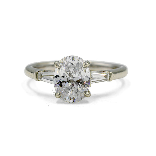 14kw Oval & .33ctw Baguette 3-Stone Lab Diamond Ring