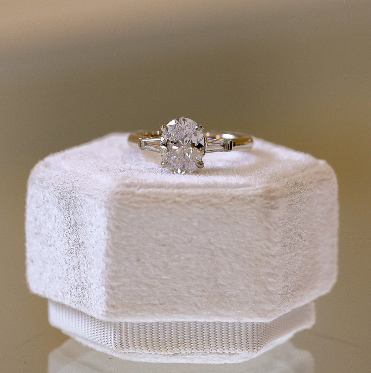 14kw Oval & .33ctw Baguette 3-Stone Lab Diamond Ring