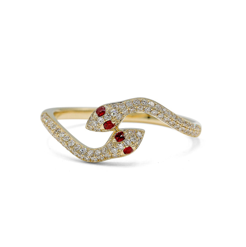 14ky Pave Double Snake Bypass Diamond Ring