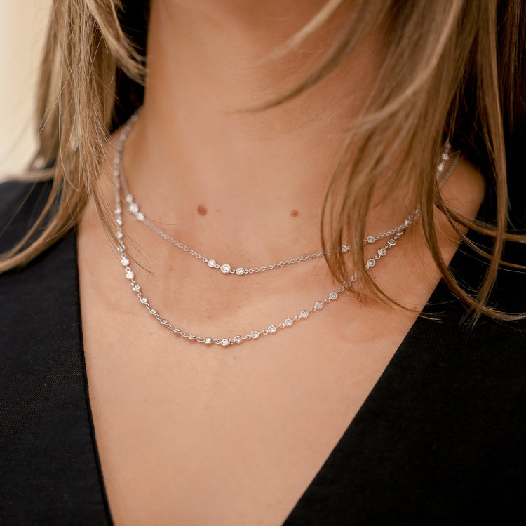 18kw .40ctw Milgrain Bezel Trio By-The-Yard Diamond Necklace