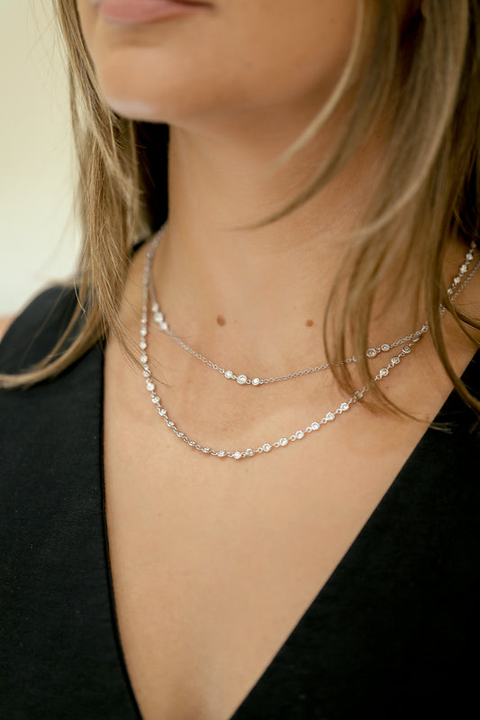 18kw .40ctw Milgrain Bezel Trio By-The-Yard Diamond Necklace