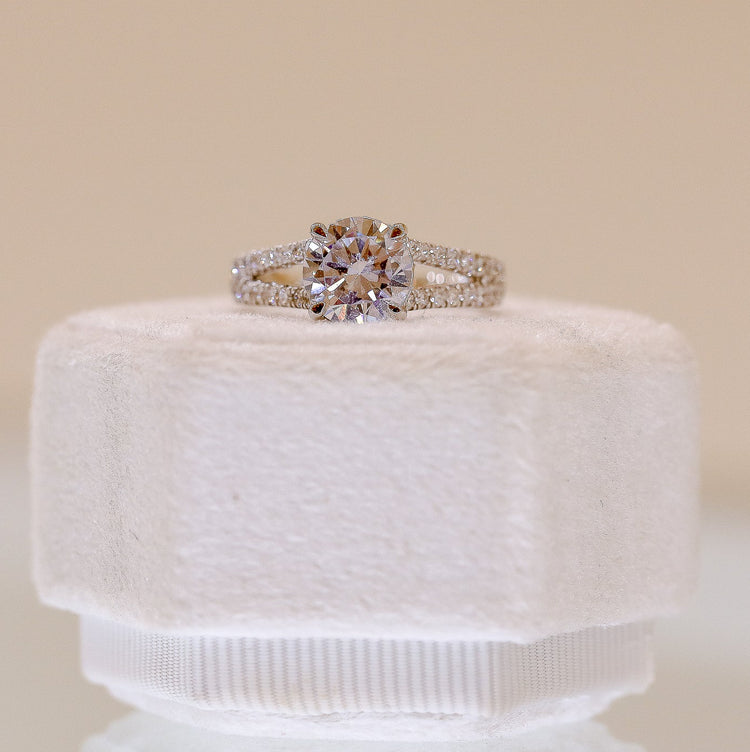 14kw .45ctw Round Pave Hidden Halo Split Shank with Diamond Ring