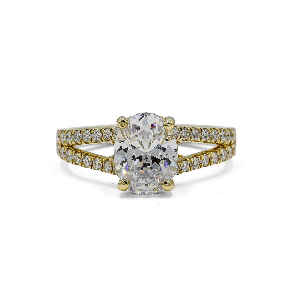 14ky .45ctw Oval Pave Hidden Halo Split Shank Diamond Ring