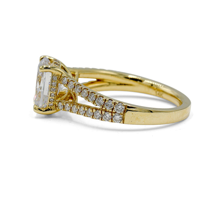 14ky .45ctw Oval Pave Hidden Halo Split Shank Diamond Ring