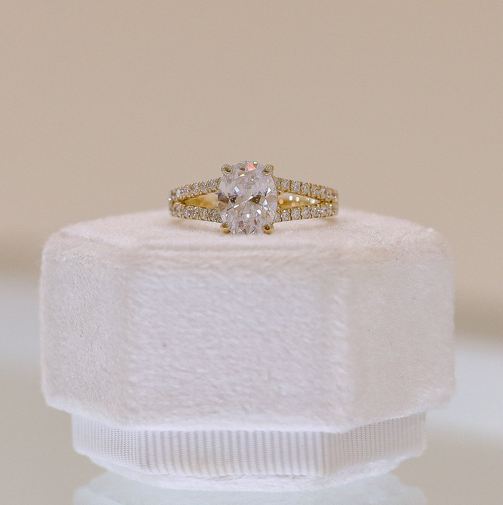 14ky .45ctw Oval Pave Hidden Halo Split Shank Diamond Ring