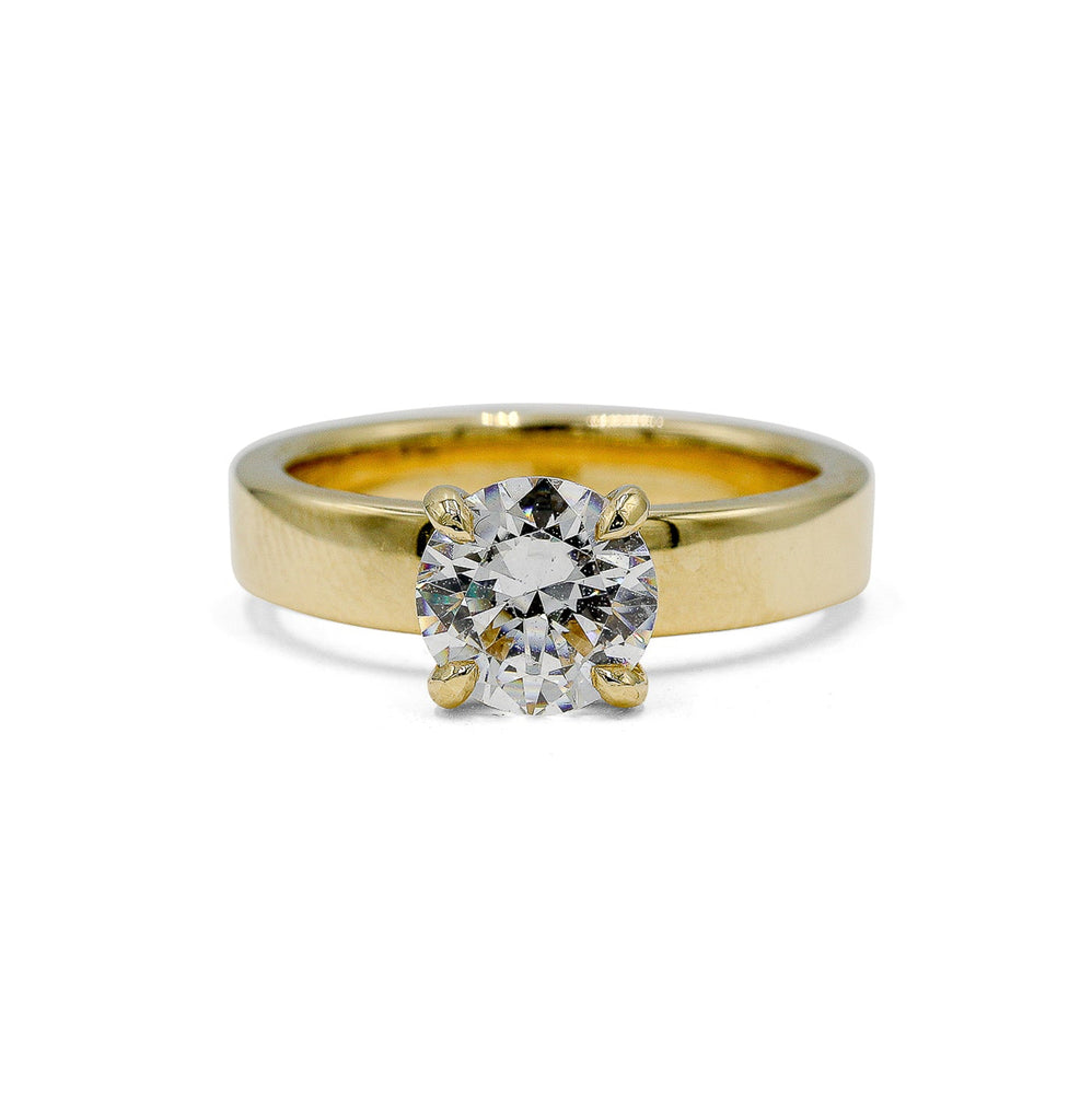 14ky Round 4mm Flat Band Solitaire Diamond Ring