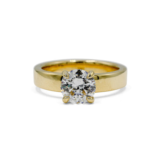 14ky Round 4mm Flat Band Solitaire Diamond Ring