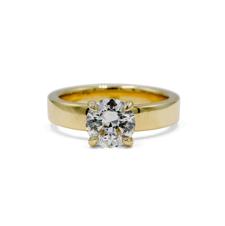 14ky Round 4mm Flat Band Solitaire Diamond Ring