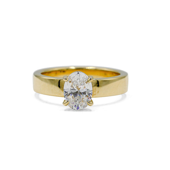 14ky Oval 4mm Flat Band Solitaire Diamond Ring