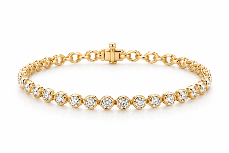 14ky 4.62ctw Lab Bezel Set Diamond Tennis Bracelet