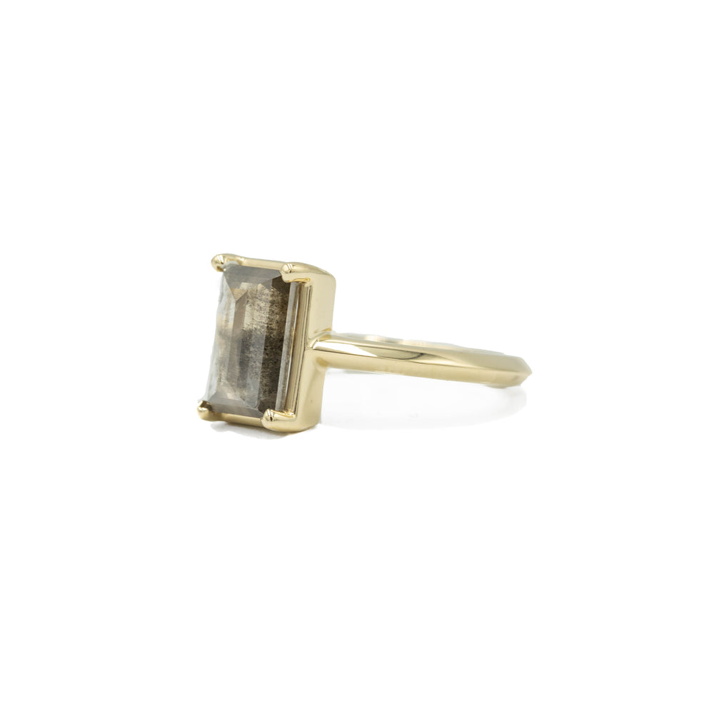 14ky 1.88ct Baguette Salt & Pepper Crown Solitaire Diamond Ring