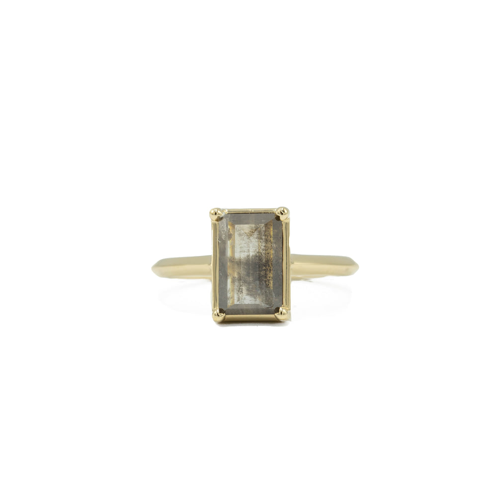14ky 1.88ct Baguette Salt & Pepper Crown Solitaire Diamond Ring