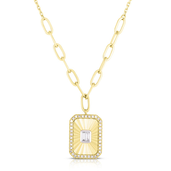 Fluted Baguette and Pave Diamond Pendant