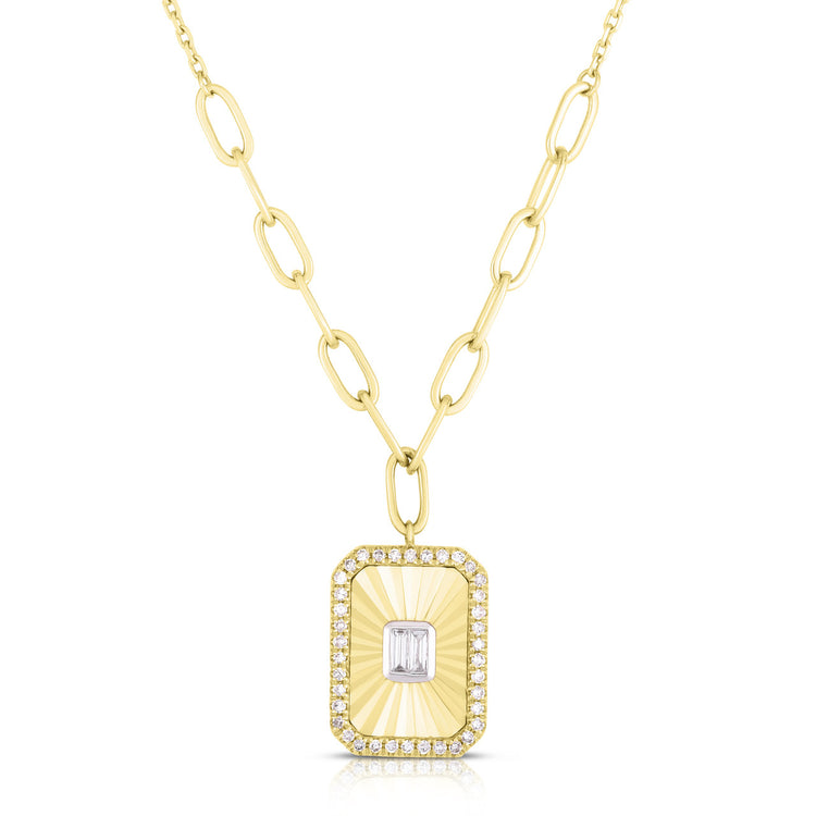 Fluted Baguette and Pave Diamond Pendant
