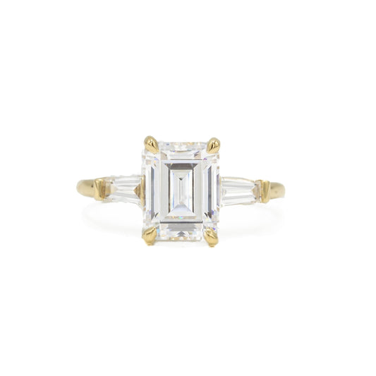 14ky 3-Stone Emerald & Tapered Baguette Diamond Ring