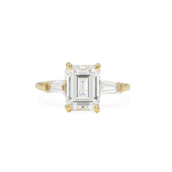 14ky 3-Stone Emerald & Tapered Baguette Diamond Ring