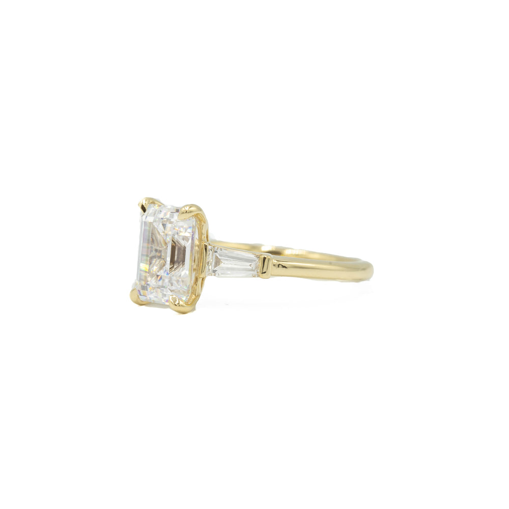 14ky 3-Stone Emerald & Tapered Baguette Diamond Ring