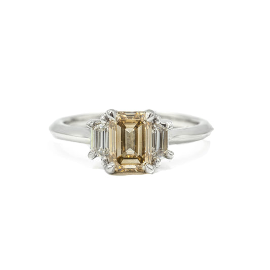 Platinum 1.31ct Emerald-Cut Champagne Diamond Ring