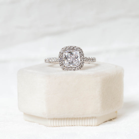 14kw Cushion-Cut Halo Diamond Ring