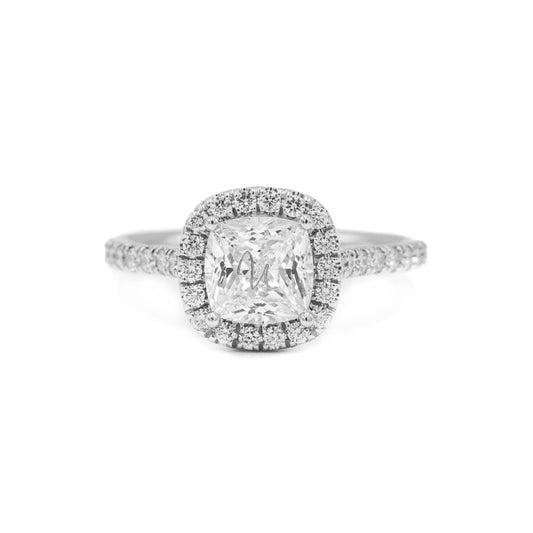 14kw Cushion-Cut Halo Diamond Ring