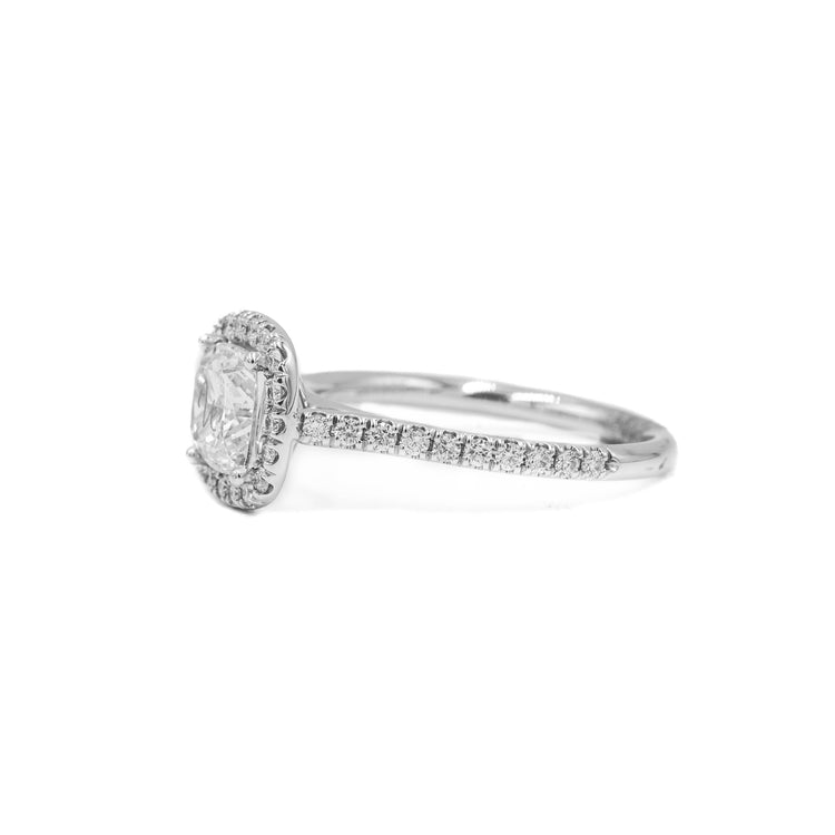 14kw Cushion-Cut Halo Diamond Ring