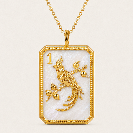 14ky Gold-Plated Mother of Pearl 1 Bam Charm Necklace