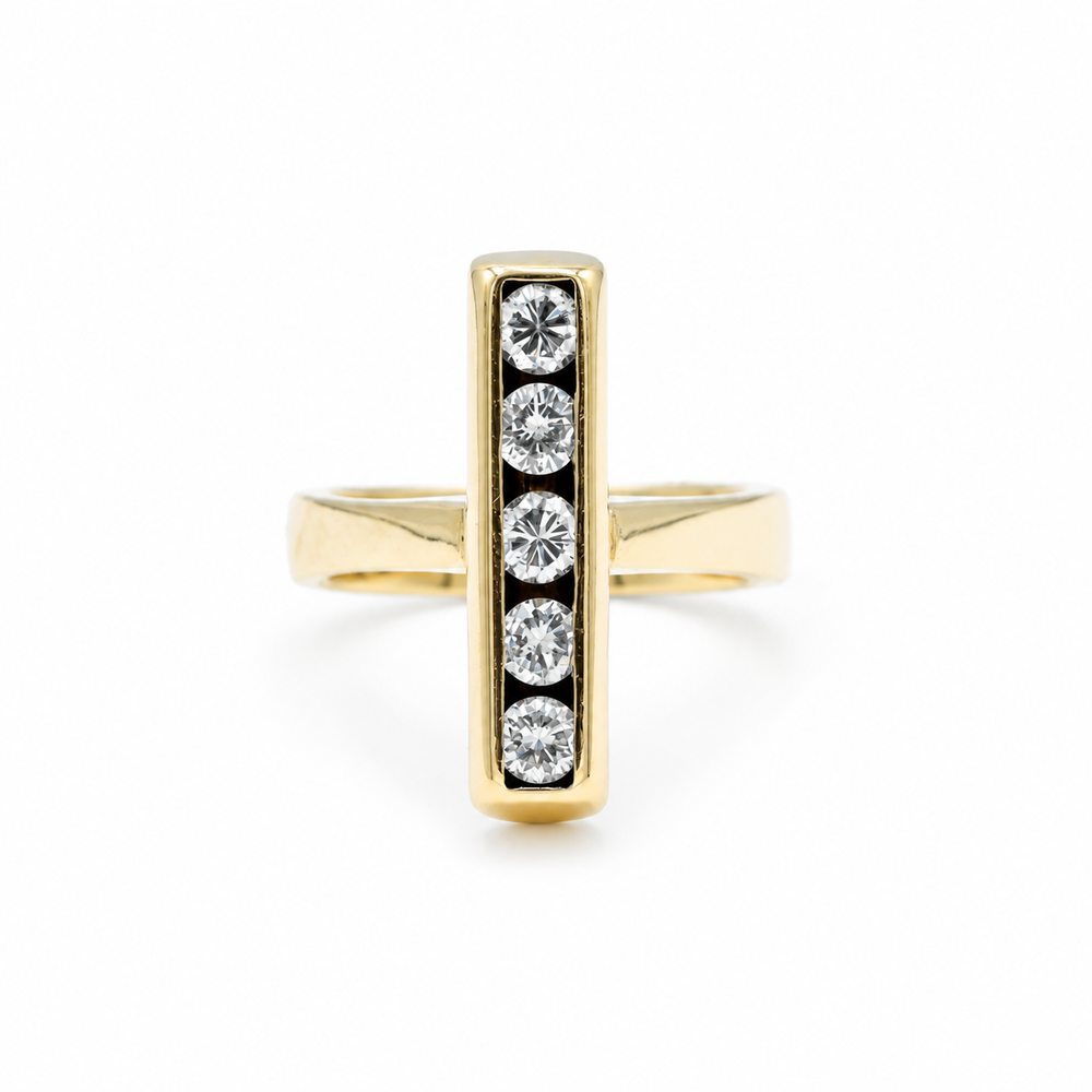 14ky 1.25ctw 5-Stone Vintage Channel-Set T-Bar Ring