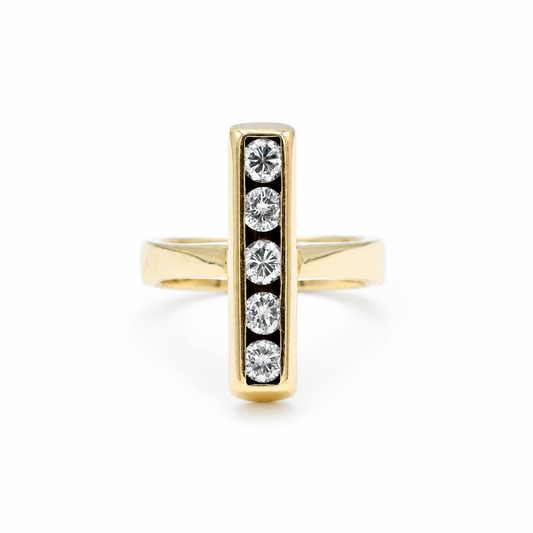 14ky 1.25ctw 5-Stone Vintage Channel-Set T-Bar Ring