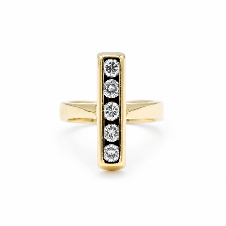 14ky 1.25ctw 5-Stone Vintage Channel-Set T-Bar Ring