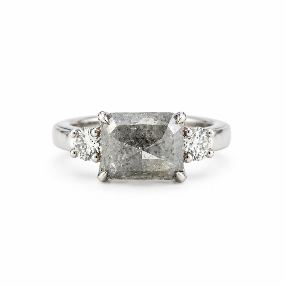 14kw 3.17ct East-West Salt & Pepper Diamond Ring