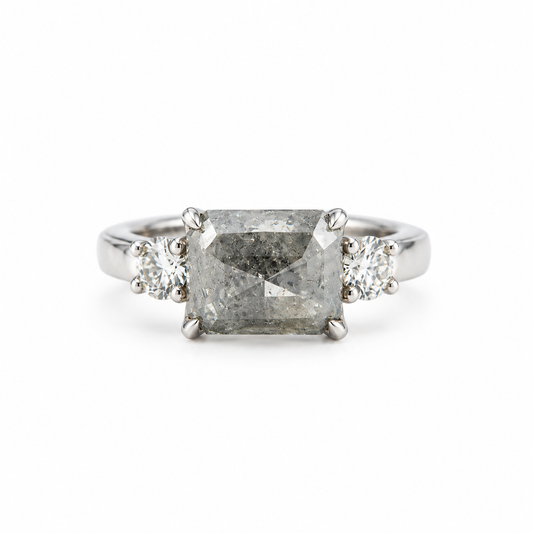 14kw 3.17ct East-West Salt & Pepper Diamond Ring