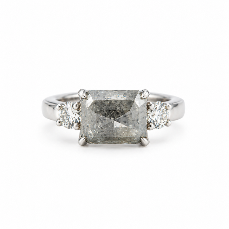 14kw 3.17ct East-West Salt & Pepper Diamond Ring