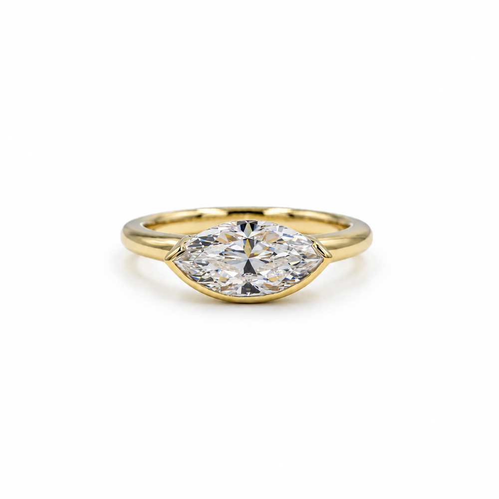 14ky East-West Marquise Semi-Bezel Diamond Ring
