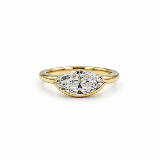 14ky East-West Marquise Semi-Bezel Diamond Ring