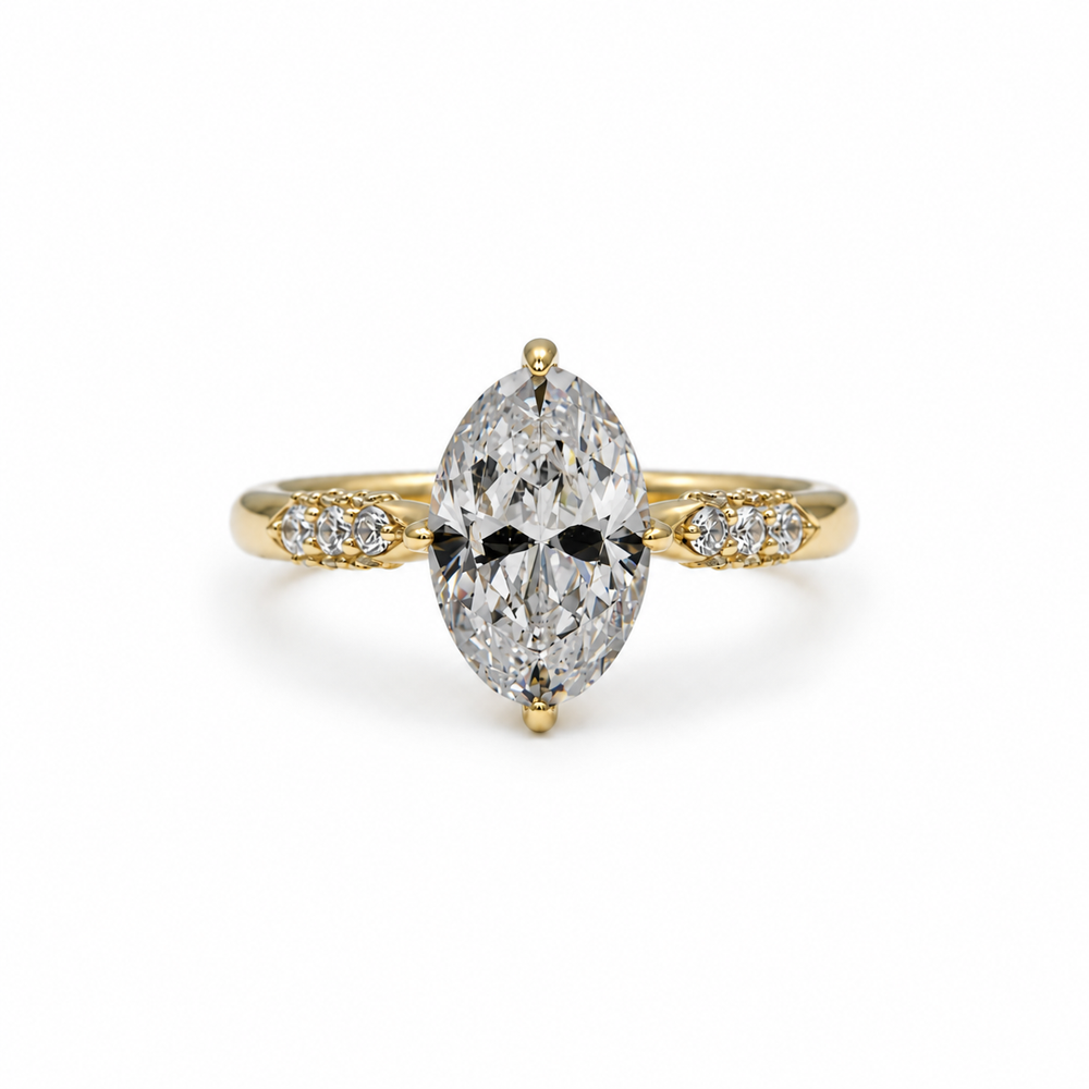 14ky Oval Compass Hidden Halo Cathedral with .32ctw Lab Grown Pave Shoulders