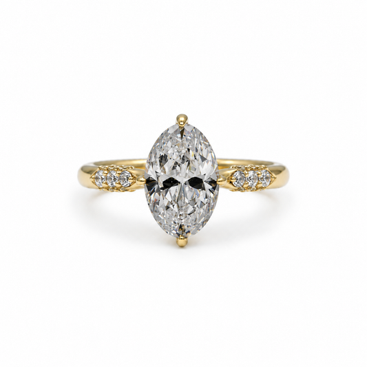 14ky Oval Compass Hidden Halo Cathedral with .32ctw Lab Grown Pave Shoulders