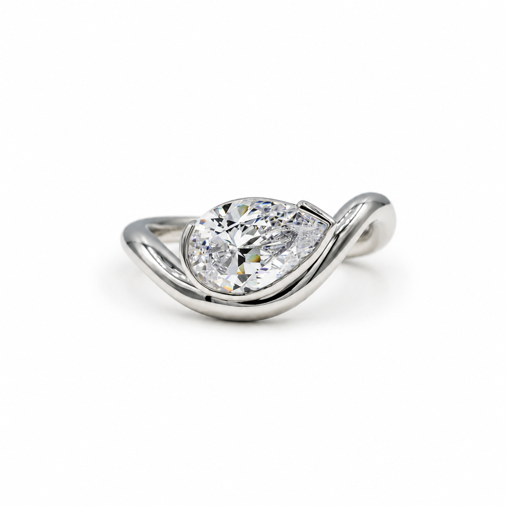 Platinum Half-Bezel Off-set Echo Wave Diamond Ring