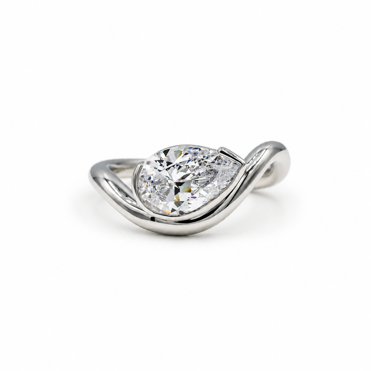 Platinum Half-Bezel Off-set Echo Wave Diamond Ring