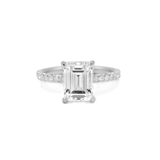 Platinum French-Set Emerald-Cut Hidden Halo Diamond Ring