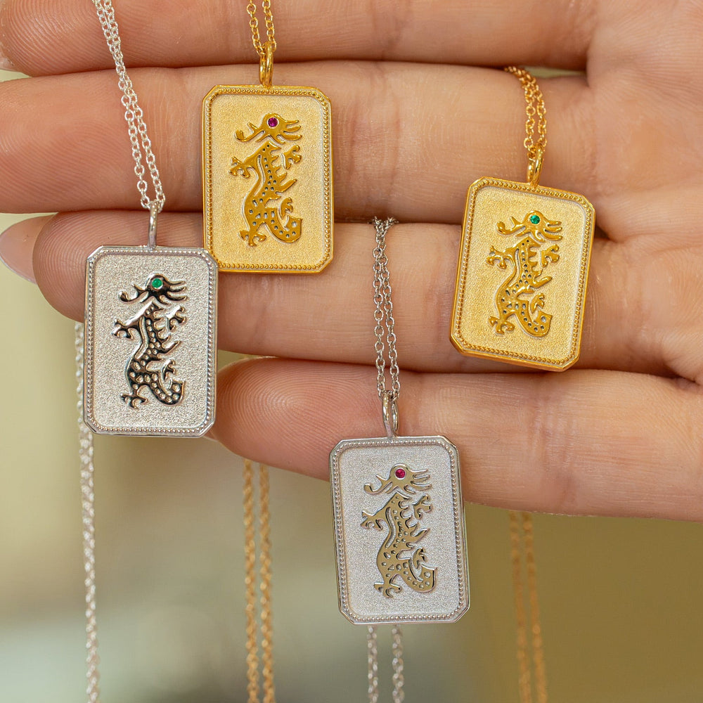 Gold-Plated Mahjong Dragon Charm Necklace With Ruby Gemstone