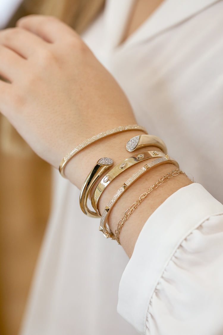14ky Pave .45ctw Pyramid Spike Bangle Bracelet