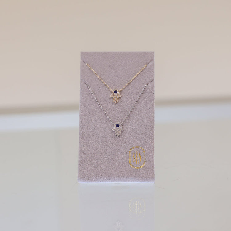 14kw .17ctw Diamond & Sapphire Hamsa Necklace