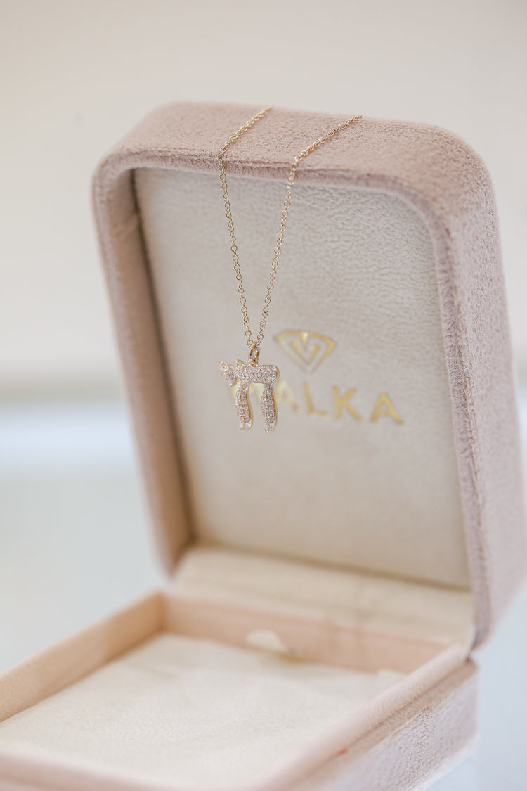 14ky .30ctw Pave Puff Chai Necklace