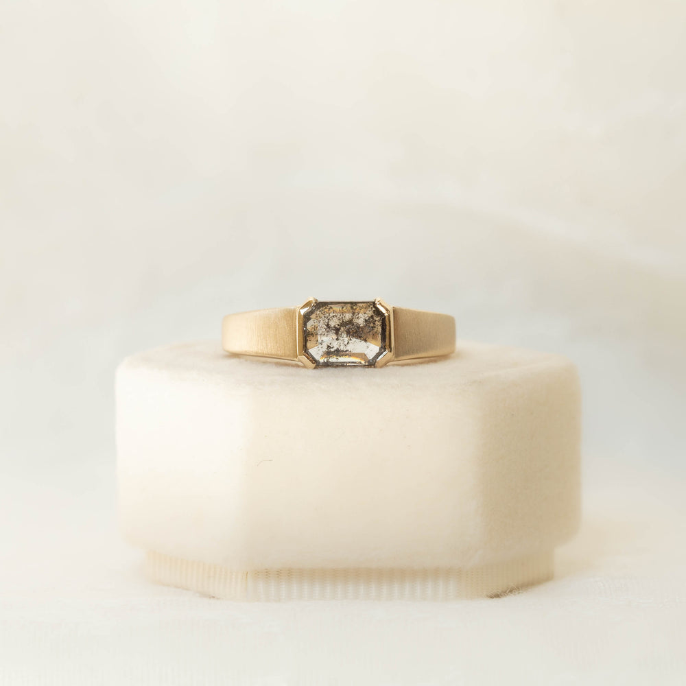 1.17ct Emerald-Cut Salt & Pepper Wide Diamond Ring