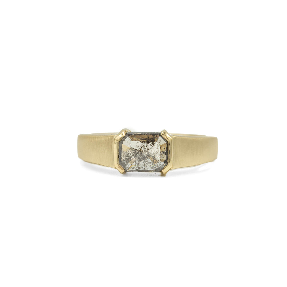 1.17ct Emerald-Cut Salt & Pepper Wide Diamond Ring