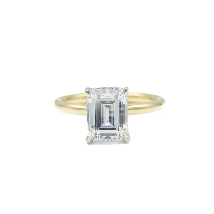14k Yellow Gold 4-Prong Emerald-Cut Cathedral with Platinum Hidden Halo
