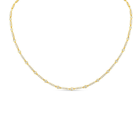 18ky 3.02ctw Round Bezel Link and Pave Bar Diamond Necklace