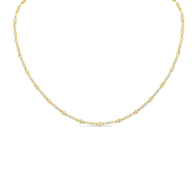 18ky 3.02ctw Round Bezel Link and Pave Bar Diamond Necklace