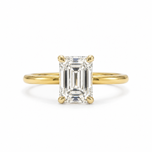 14ky .07ctw Emerald-Cut Solitaire w/ Platinum Hidden Halo Diamond Ring