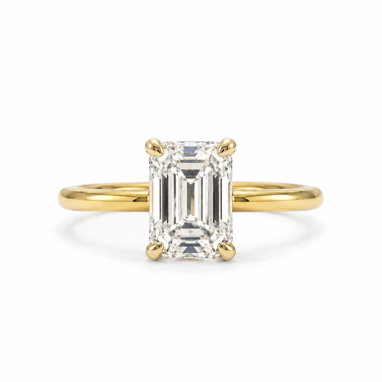 14ky .07ctw Emerald-Cut Solitaire w/ Platinum Hidden Halo Diamond Ring